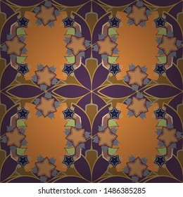 Vintage seamless pattern with brown, purple and orange gradient. Elegant invitation card with vector decor of motley ornament.