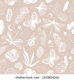Patrón místico sin fisuras con objetos ocultos. Fondo vectorial.
