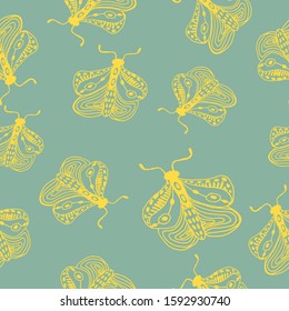 Vintage seamless pattern with butterflies in doodle style. Decoration hand drawn butterflies. The background is perfect for fabric, wallpaper for the nursery, poster and more. Vector illustration.