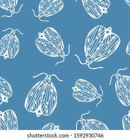 Vintage seamless pattern with butterflies in doodle style. Decoration hand drawn butterflies. The background is perfect for fabric, wallpaper for the nursery, poster and more. Vector illustration.