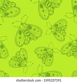 Vintage seamless pattern with butterflies in doodle style. Decoration hand drawn butterflies. The background is perfect for fabric, wallpaper for the nursery, poster and more. Vector illustration.