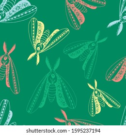 Vintage seamless pattern with butterflies in doodle style. Decoration hand drawn butterflies. The background is perfect for fabric, wallpaper for the nursery, poster and more. Vector illustration.