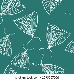 Vintage seamless pattern with butterflies in doodle style. Decoration hand drawn butterflies. The background is perfect for fabric, wallpaper for the nursery, poster and more. Vector illustration.