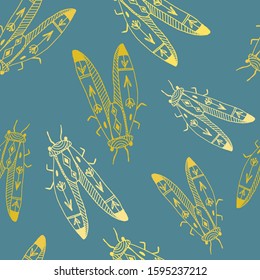 Vintage seamless pattern with butterflies in doodle style. Decoration hand drawn butterflies. The background is perfect for fabric, wallpaper for the nursery, poster and more. Vector illustration.