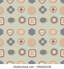 Vintage Seamless pattern. Buttons for sewing . Vector background for textiles, wallpaper, packaging, web pages. The concept of needlework and clothing production.