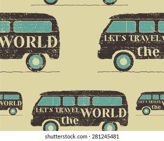 Vintage Seamless pattern, camping. Retro Rv and motor home design. Travel theme. Vector illustration