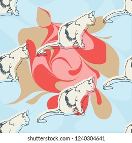 Vintage seamless pattern with cats. Vector illustration. Isolated silhouette cat sitting. Elegant and cute illustration.