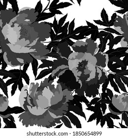 Vintage seamless pattern with colorful peonies for fabric design. Beautiful floral texture. Summer, spring background.	