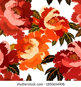 Vintage seamless pattern with colorful peonies for fabric design. Beautiful floral texture. Summer, spring background.	