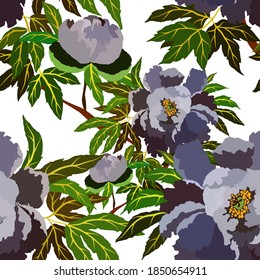 Patrón inmaculado de vintage con peonías coloridas para el diseño de tela. Hermosa textura floral. Verano, fondo de primavera.	