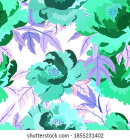 Vintage seamless pattern with colorful peonies for fabric design. Beautiful floral texture. Summer, spring background.	