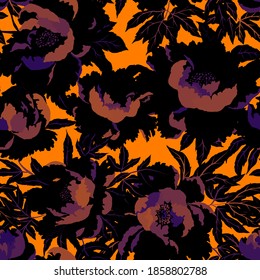 Vintage seamless pattern with colorful peonies for fabric design. Beautiful floral texture. Summer, spring background.	