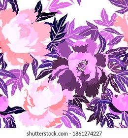 Vintage seamless pattern with colorful peonies for fabric design. Beautiful floral texture. Summer, spring background.	