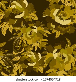 Vintage seamless pattern with colorful peonies for fabric design. Beautiful floral texture. Summer, spring background.	