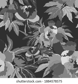 Vintage seamless pattern with colorful peonies for fabric design. Beautiful floral texture. Summer, spring background.	