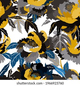 Vintage seamless pattern with colorful peonies for fabric design. Beautiful floral texture. Summer, spring background.	
