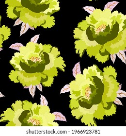 Vintage seamless pattern with colorful peonies for fabric design. Beautiful floral texture. Summer, spring background.	
