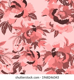 Vintage seamless pattern with colorful peonies for fabric design. Beautiful floral texture. Summer, spring background.	