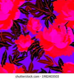 Vintage seamless pattern with colorful peonies for fabric design. Beautiful floral texture. Summer, spring background.	