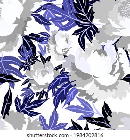 Vintage seamless pattern with colorful peonies for fabric design. Beautiful floral texture. Summer, spring background.	