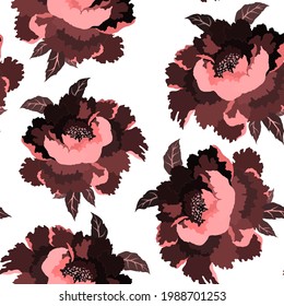 Vintage seamless pattern with colorful peonies for fabric design. Beautiful floral texture. Summer, spring background.	