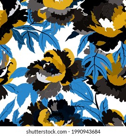 Vintage seamless pattern with colorful peonies for fabric design. Beautiful floral texture. Summer, spring background.	