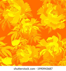 Vintage seamless pattern with colorful peonies for fabric design. Beautiful floral texture. Summer, spring background.	
