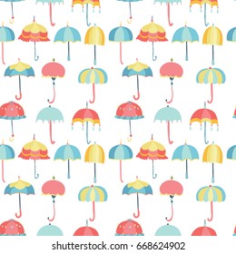 Vintage seamless pattern with colorful umbrellas. Vector illustration