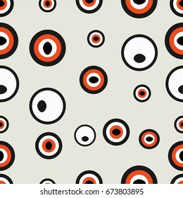 Vintage seamless pattern of concentric circles for fabric. Background for bed textiles, fabrick, wallpaper, wrap-per, furniture upholstery. Vector illustration. Abstract colored circles sketch.