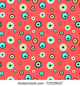 Vintage seamless pattern of concentric circles on bright red background. Background for bedding textiles, fabrics, wallpapers, wrap, upholstery,cover design,labels,stickers. Vector illustration