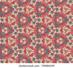 Vintage seamless pattern consisting of geometric elements arranged on yellow background. For your design.