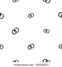 Vintage seamless pattern with couple rings. Background for eco forest wedding celebrations. Black floral rustic symbols on white hand drawing style.