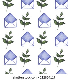 Vintage seamless pattern with covers and branches. Watercolor paint. Romantic theme.