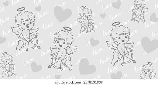 Vintage seamless pattern with Cupid for Valentine's day. Romantic Valentine pattern in retro style.
