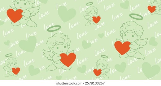 Vintage seamless pattern with Cupid for Valentine's day. Romantic Valentine pattern in retro style.
