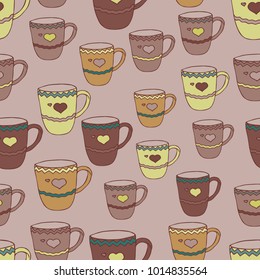 
Vintage seamless pattern with cups vector illustration