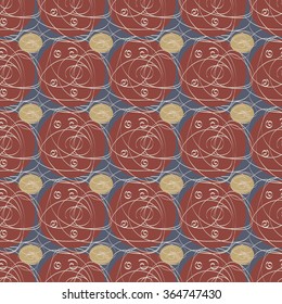 Vintage seamless pattern with curved circular lines and swirls on blue background. Beautiful vector illustration to create a stylish unusual design