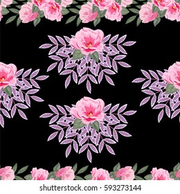Vintage seamless pattern with cute delicate flowers and fresh sprigs. Handdrawn floral background for textile, cover, wallpaper, gift packaging, printing.Romantic design for calico, silk.