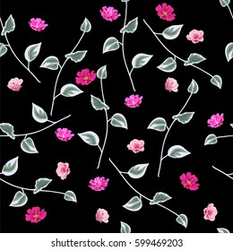 Vintage seamless pattern with cute delicate flowers and fresh sprigs. Hand-drawn floral background for textile, cover, wallpaper, gift packaging, printing.Romantic design for calico.