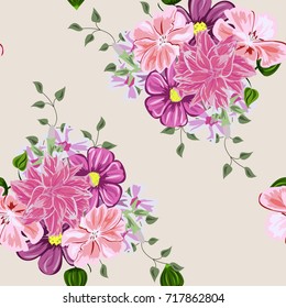 Vintage seamless pattern with cute delicate pink flowers. Hand-drawn floral background for textile, cover, wallpaper, gift packaging, printing, scrapbooking.Romantic design for calico.