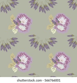 Vintage seamless pattern with cute flowers petunia. Hand-drawn floral background for textile, cover, wallpaper, gift packaging, printing, scrapbooking.Romantic design for calico.