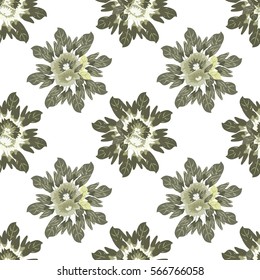 Vintage seamless pattern with cute flowers petunia. Hand-drawn floral background for textile, cover, wallpaper, gift packaging, printing, scrapbooking.Romantic design for calico.