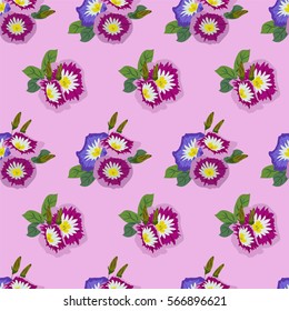 Vintage seamless pattern with cute flowers petunia. Hand-drawn floral background for textile, cover, wallpaper, gift packaging, printing, scrapbooking.Romantic design for calico.