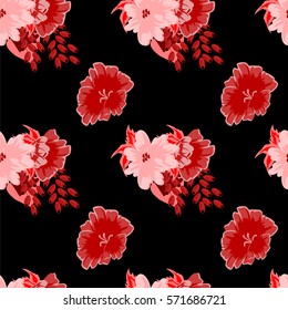 Vintage seamless pattern with cute flowers and berries . Hand-drawn floral background for textile, cover, wallpaper, gift packaging, printing, scrapbooking.Romantic design for calico.