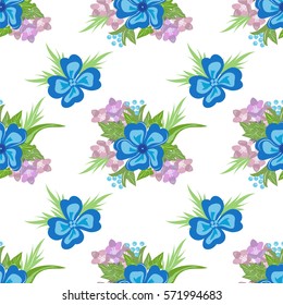 Vintage seamless pattern with cute flowers. Hand-drawn floral background for textile, cover, wallpaper, gift packaging, printing, scrapbooking.Romantic design for calico.