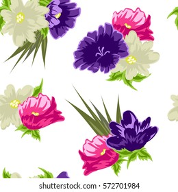 Vintage seamless pattern with cute flowers  . Hand-drawn floral background for textile, cover, wallpaper, gift packaging, printing, scrapbooking. Romantic design .