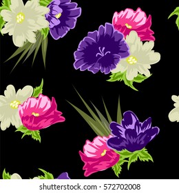 Vintage seamless pattern with cute flowers  . Hand-drawn floral background for textile, cover, wallpaper, gift packaging, printing, scrapbooking. Romantic design .