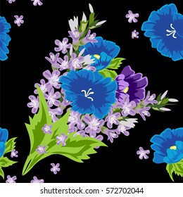 Vintage seamless pattern with cute flowers  . Hand-drawn floral background for textile, cover, wallpaper, gift packaging, printing, scrapbooking. Romantic design .