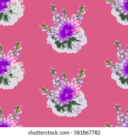 Vintage seamless pattern with cute flowers  . Hand-drawn floral background for textile, cover, wallpaper, gift packaging, printing . Romantic design .