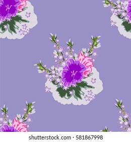 Vintage seamless pattern with cute flowers  . Hand-drawn floral background for textile, cover, wallpaper, gift packaging, printing. Romantic design .